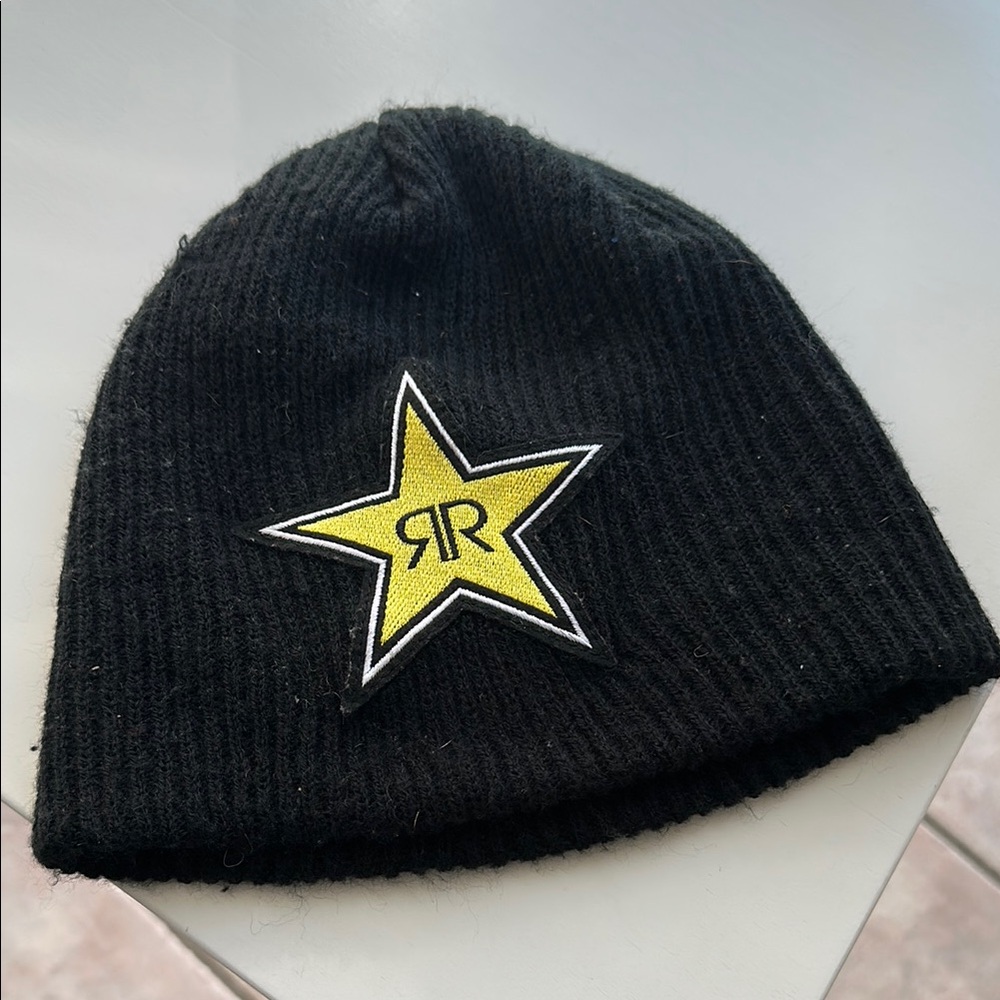 Rockstar Black Beanie with Yellow Star Patch 2000’s